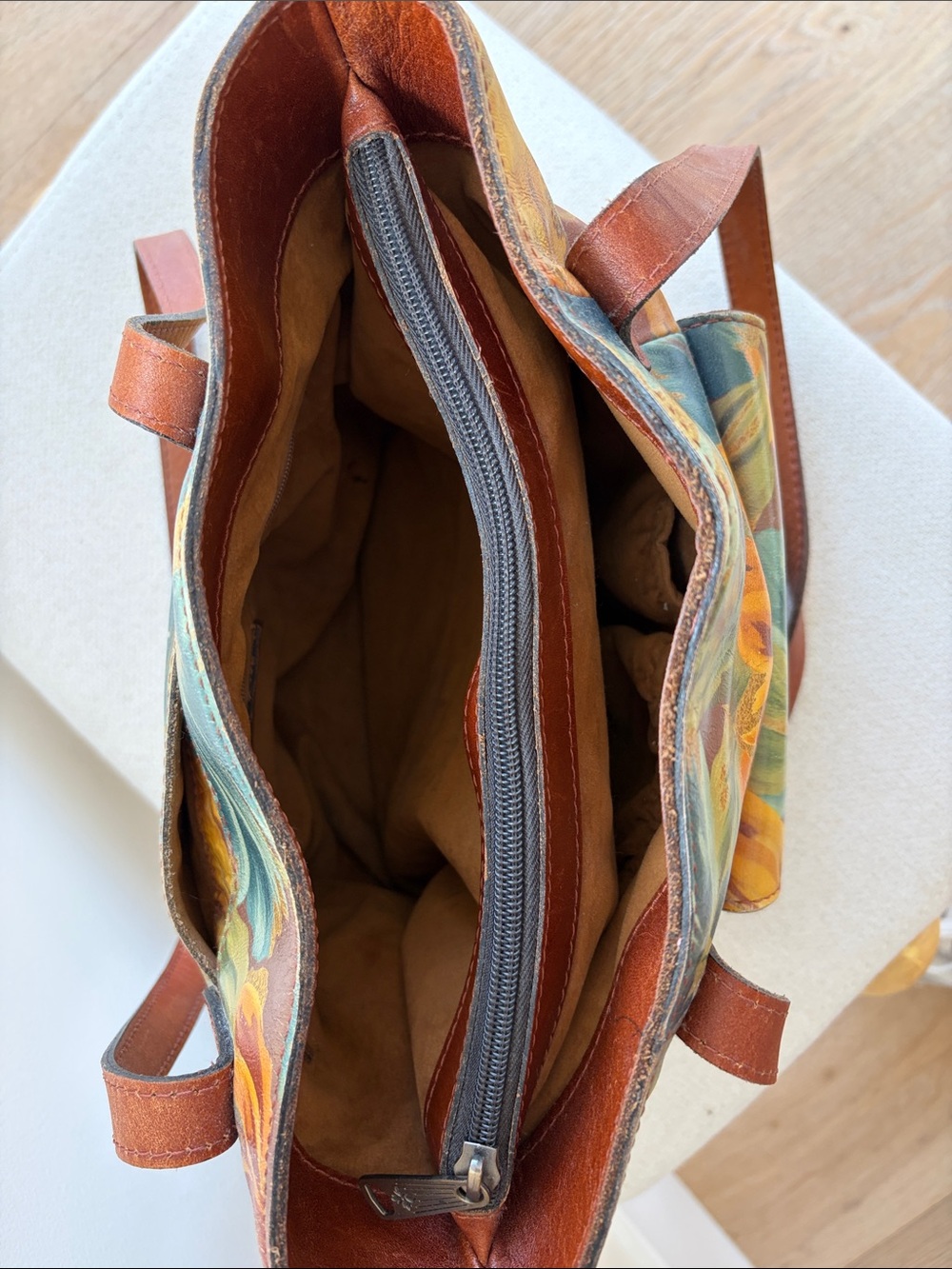Patricia Nash Floral Canvas Shoulder Bag with Brown Leather Trim - Picture 7 of 7
